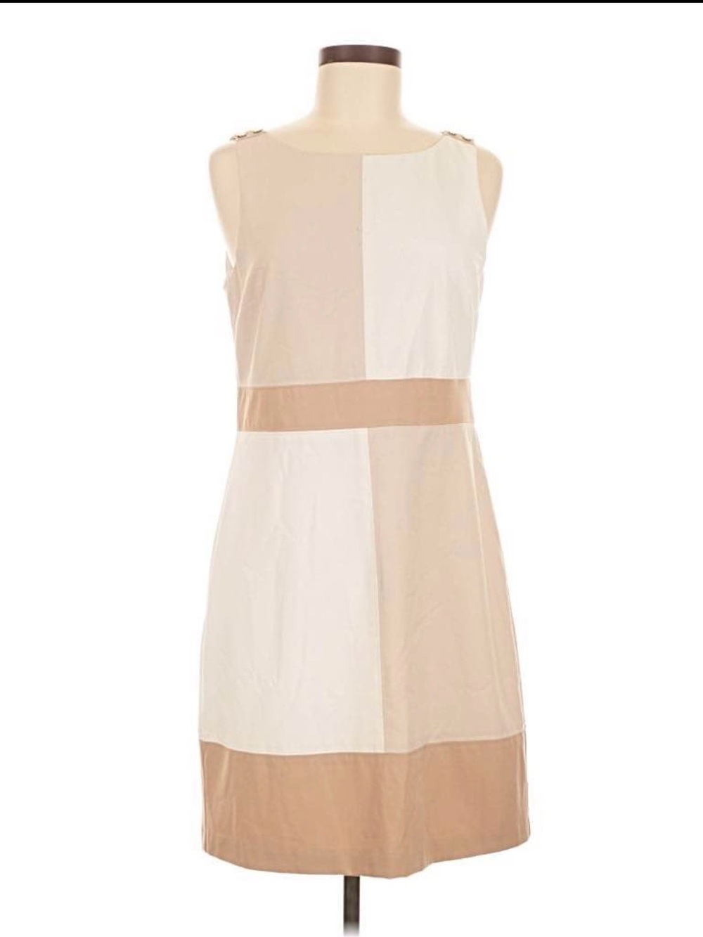 White House Black Market Beige and Cream Colorblock Sleeveless Shift Dress